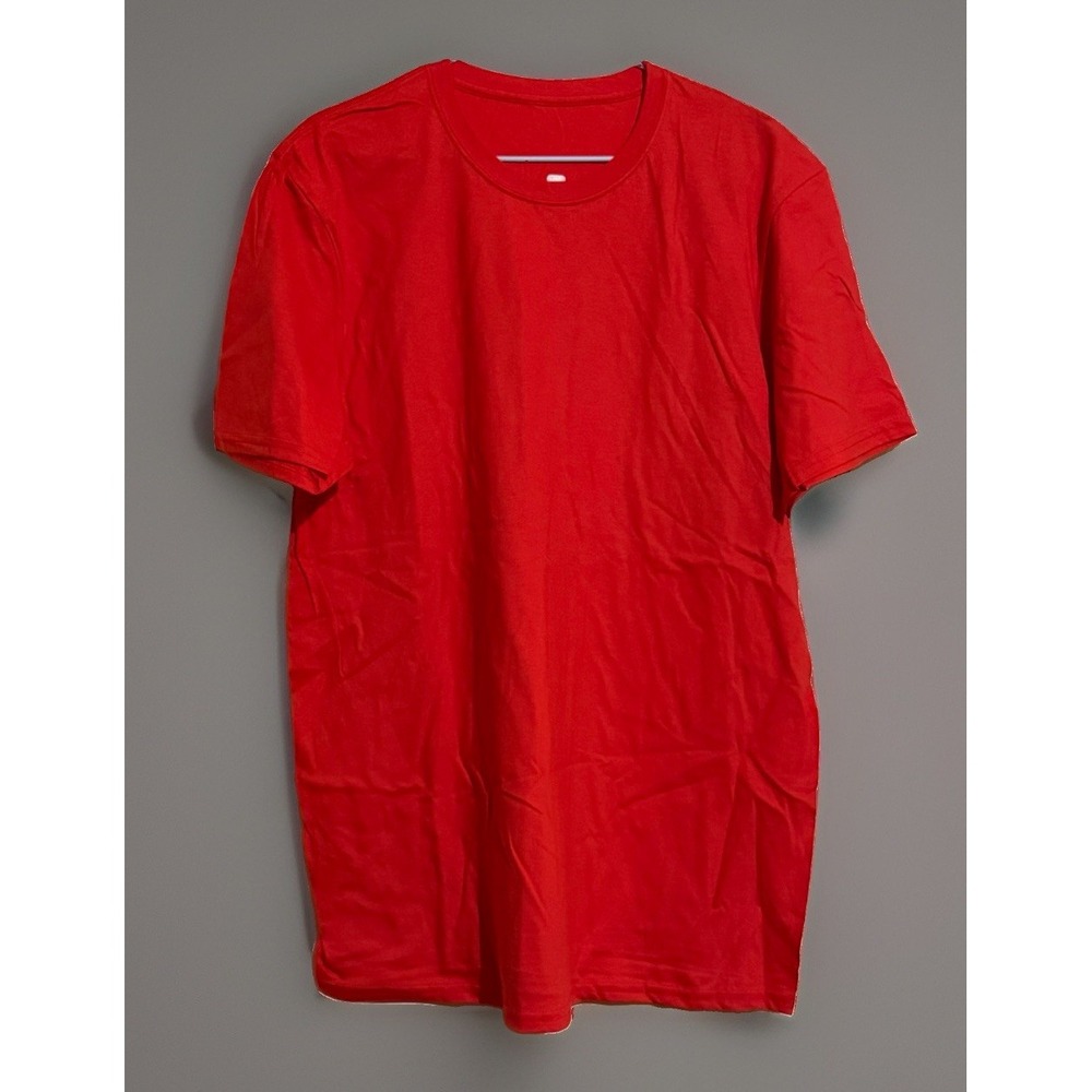 L0289-Men's Red T Shirt Short Sleeve Crew Neck Solid Casual Size Large NWOT